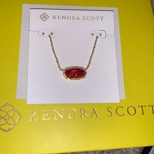 Kendra Scott Elisa gold necklace with berry red stone